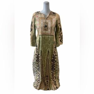 Eastern Embroideries Green Embroidered Ethnic Midi Dress Boho